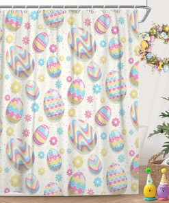 Boho Easter Egg Shower Curtain With Spring Flower And Cute Bohemian Design, Machine Washable