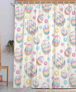 Boho Easter Egg Shower Curtain With Spring Flower And Cute Bohemian Design, Machine Washable