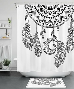 Boho Feather Moon Dreamcatcher Shower Curtain For Chic Bathroom