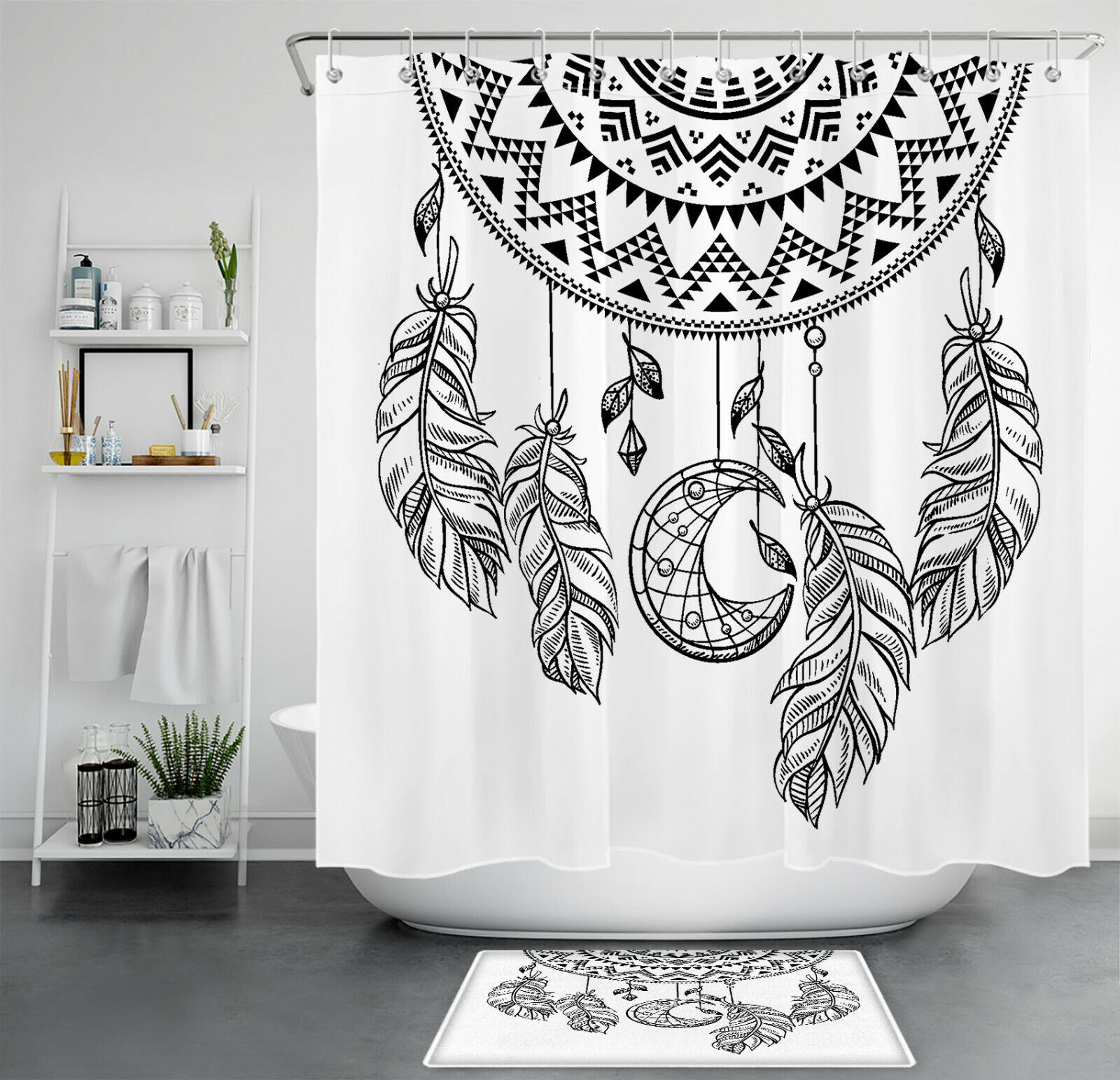 Boho Feather Moon Dreamcatcher Shower Curtain For Chic Bathroom