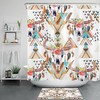 Boho Feather Shower Curtain With Bull Skull Flowers And Geometric Patterns