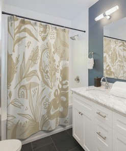 Boho Floral Botanical Shower Curtain For Mid Century Modern Bohemian Bathroom