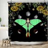 Boho Floral Botanical Shower Curtain With Green Moth And Moon Phase Prints For Your Bathroom 