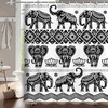 Boho Floral Elephant Shower Curtain, Black and White Bathroom Decor 