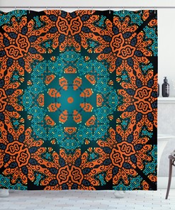 Boho Floral Psychedelic Shower Curtain, Hippie Bathroom Print