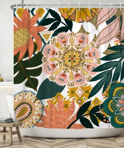 Boho Floral Shower Curtain With Green Leaves Print For A Refreshing And Natural Bathroom Decor