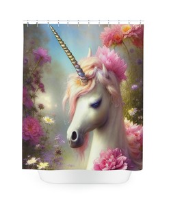 Boho Floral Unicorn Shower Curtain for Daughter's Bathroom Decor