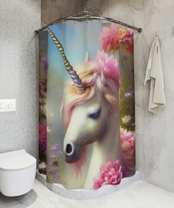 Boho Floral Unicorn Shower Curtain for Daughter's Bathroom Decor
