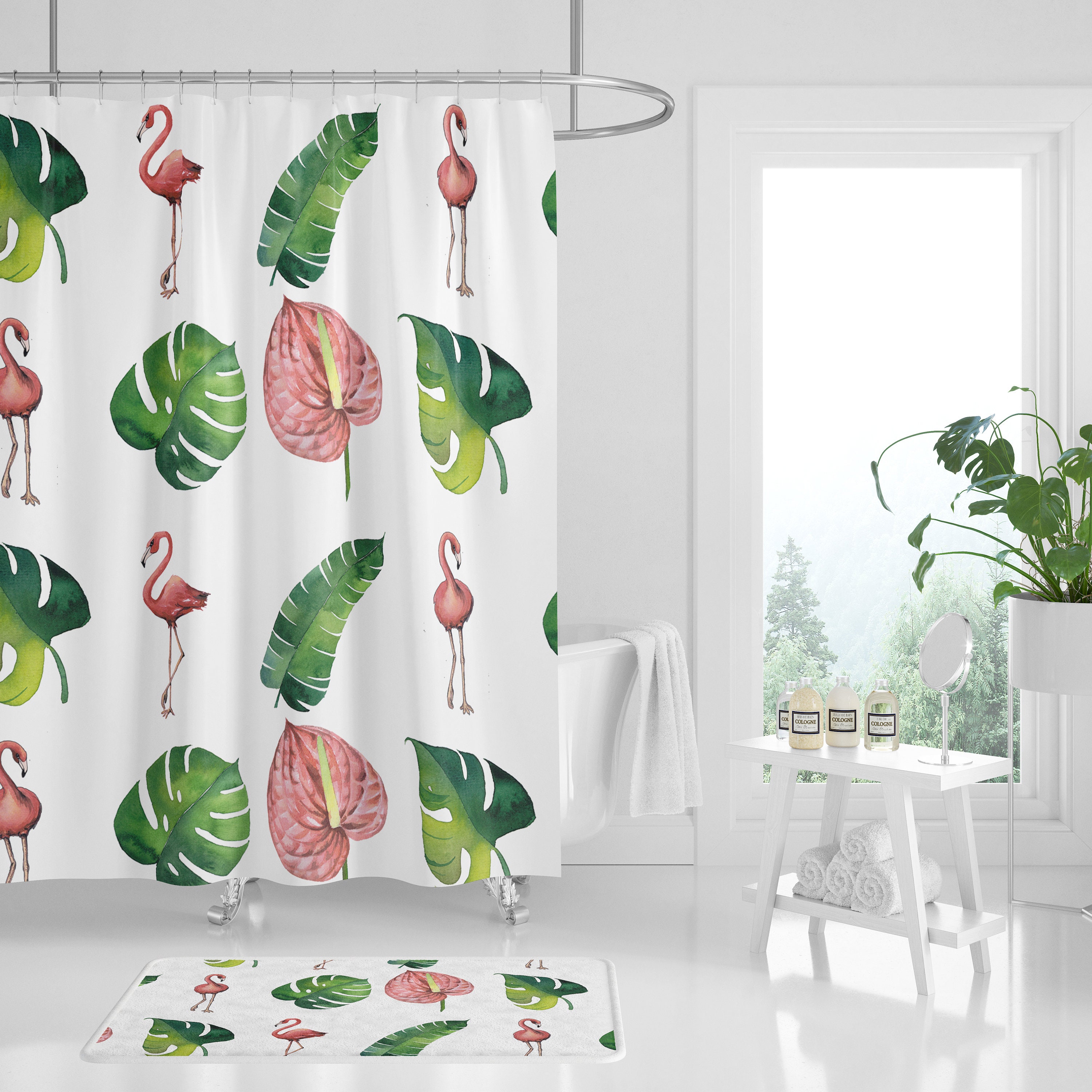 Boho Floral Watercolor Shower Curtain