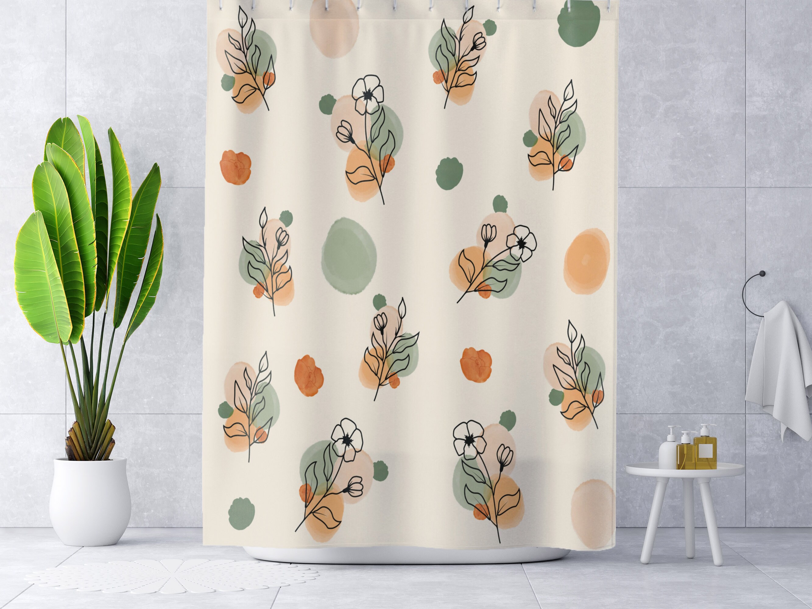 Boho Flower Shower Curtain Set, Colorful Bathroom Decor Accessory With Cute Styles