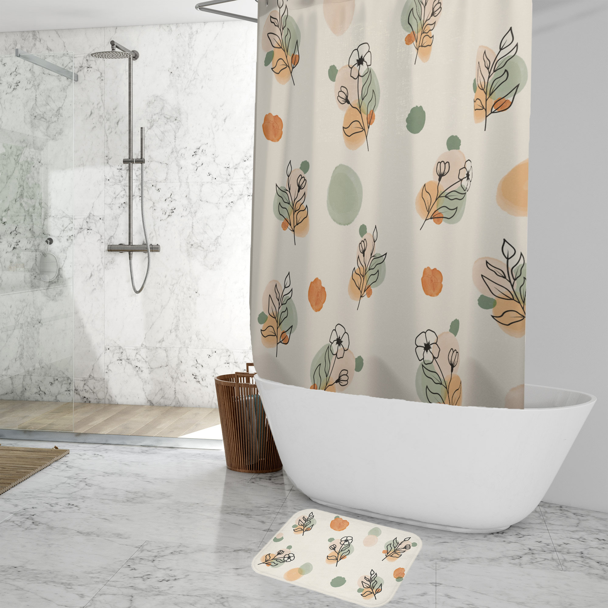 Boho Flower Shower Curtain Set, Colorful Bathroom Decor Accessory With Cute Styles - Image 2