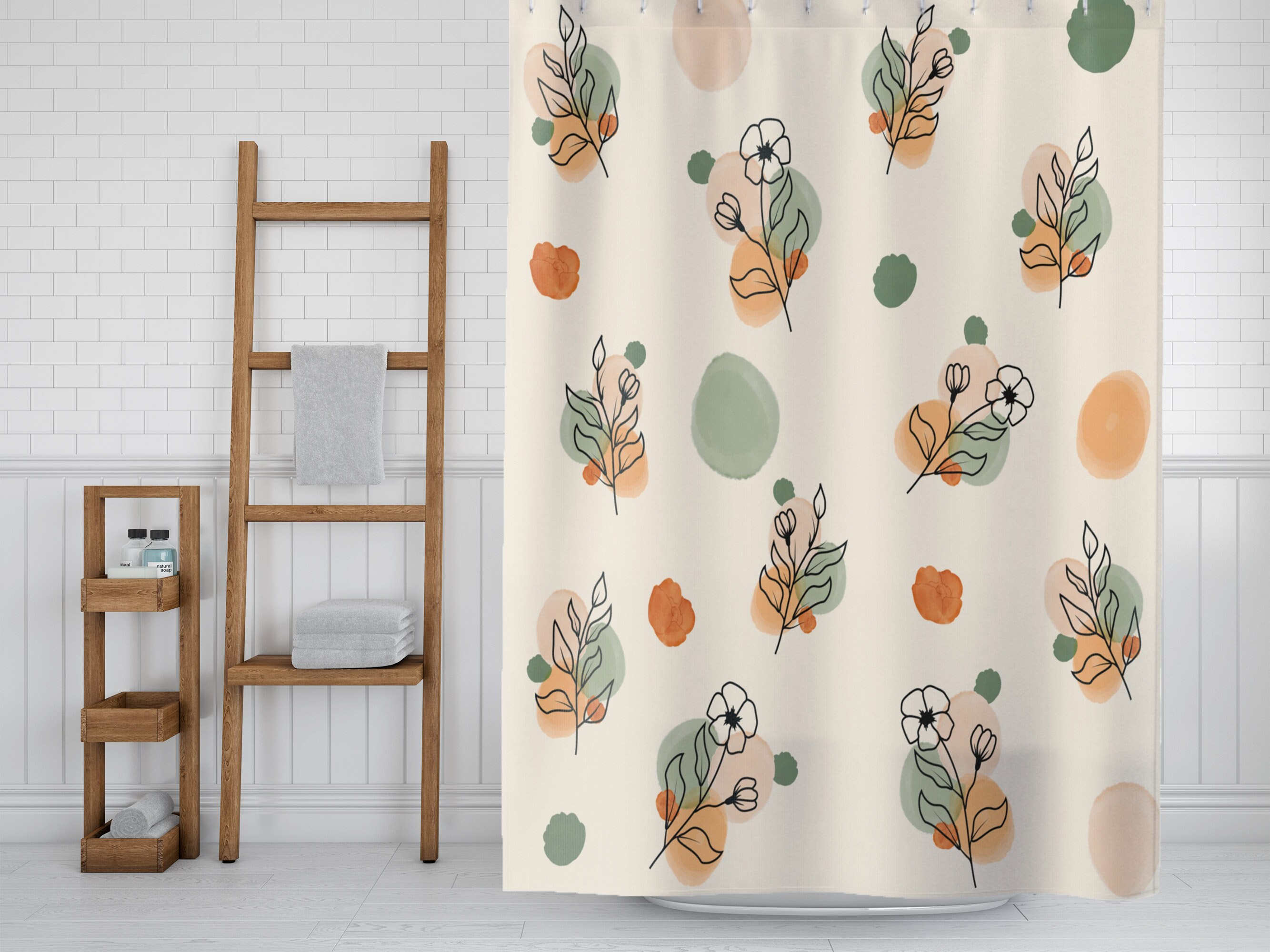 Boho Flower Shower Curtain Set, Colorful Bathroom Decor Accessory With Cute Styles - Image 3