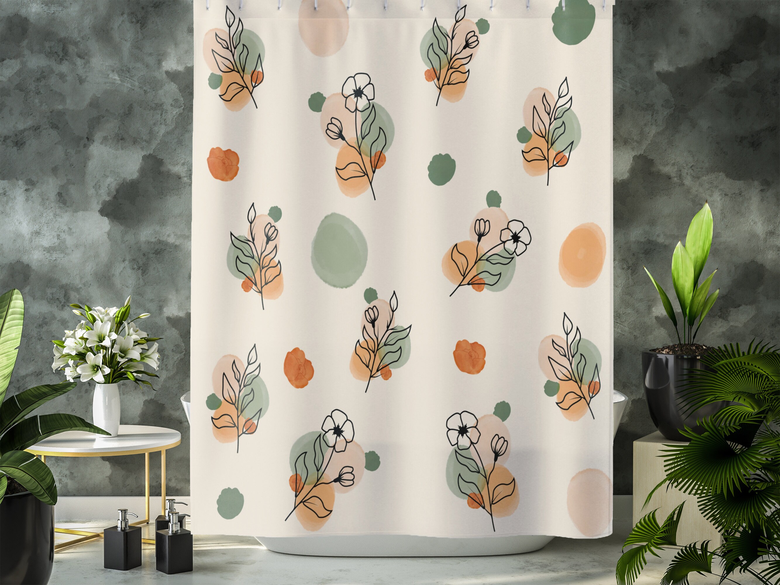Boho Flower Shower Curtain Set, Colorful Bathroom Decor Accessory With Cute Styles - Image 4