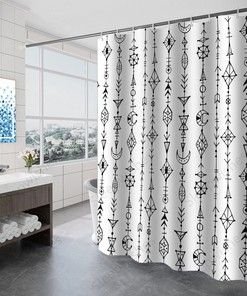 Boho Geometric Shower Curtain In Black And White, Add Some Personality To Your Art Deco Bathroom