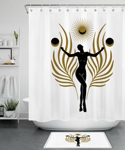 Boho Girl With Burning Sun, Moon, And Leaf Shower Curtain