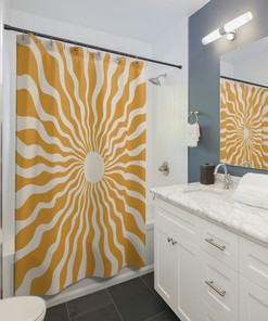 Boho Gold Sunny Shower Curtain for Chic Bathroom Decor - Shower Curtains Colorful