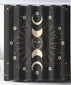 Boho Gothic Celestial Witchy Sun Moon Mandala Shower Curtain for a Mystical Bathroom Decor
