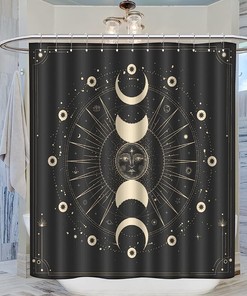 Boho Gothic Celestial Witchy Sun Moon Mandala Shower Curtain for a Mystical Bathroom Decor