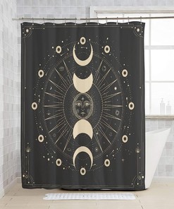 Boho Gothic Celestial Witchy Sun Moon Mandala Shower Curtain for a Mystical Bathroom Decor