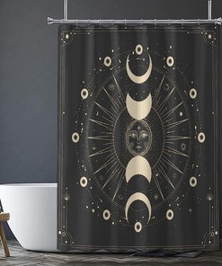 Boho Gothic Celestial Witchy Sun Moon Mandala Shower Curtain for a Mystical Bathroom Decor