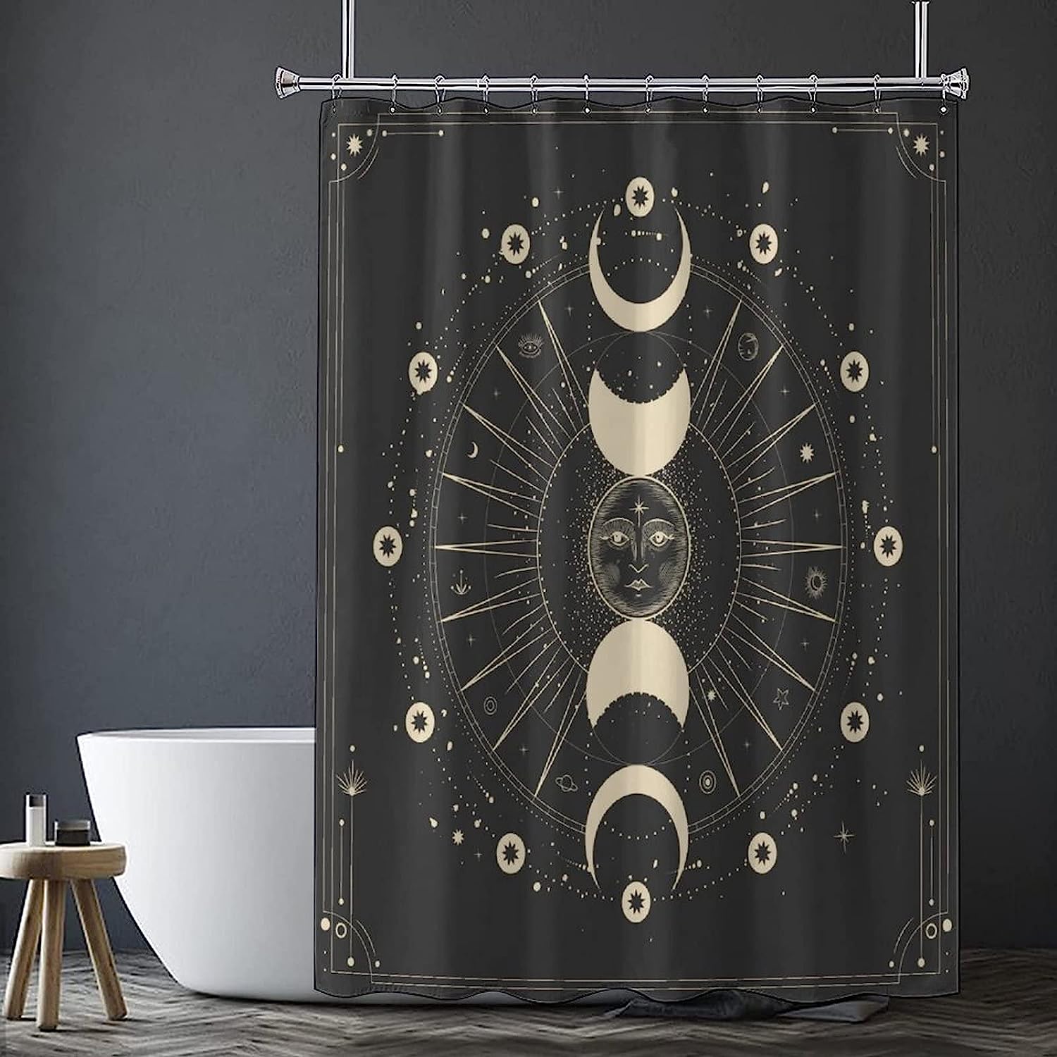 Boho Gothic Celestial Witchy Sun Moon Mandala Shower Curtain for a Mystical Bathroom Decor