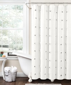 Boho Gray Circle Tufted Shower Curtain Featuring Yarn for a Textured Accent as your Bathroom Accessory 
