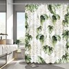Boho Green Gold Leaves Jungle Botanical Plant Shower Curtain, Tropical Theme For Bathroom Decor