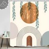 Boho Green Leaf Arch Shower Curtain with Geometric Modern Abstract Art