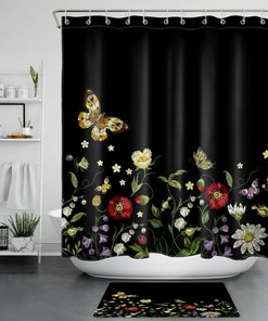 Boho Green Leaves Floral Butterfly Shower Curtain For A Natural Bath 
