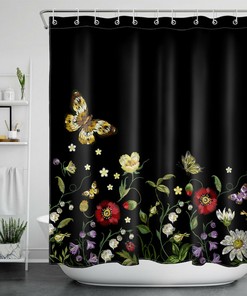 Boho Green Leaves Floral Butterfly Shower Curtain For A Natural Bath