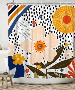 Boho Green Leaves Sunset Floral Bathroom Curtain Tub Decors