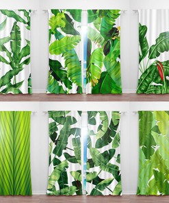 Boho Green Tropical Shower Curtain With Banana Leaf Valance And Palm Leaf Fabric For Vibrant Bathroom Decor