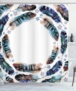 Boho Gypsy Feather Shower Curtain - Rustic Bathroom Accessory