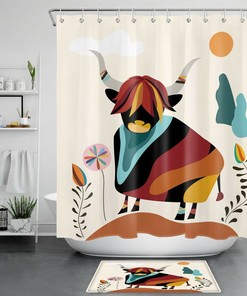 Boho Highland Cow Shower Curtain For Whimsical Bathroom Decor