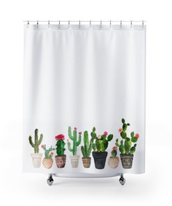 Boho Home Decor Succulent and Cactus Shower Curtain for Bathroom