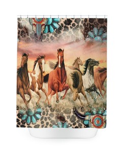 Boho Horse Shower Curtain - Unique Rustic Bathroom Decor with Equine Elements