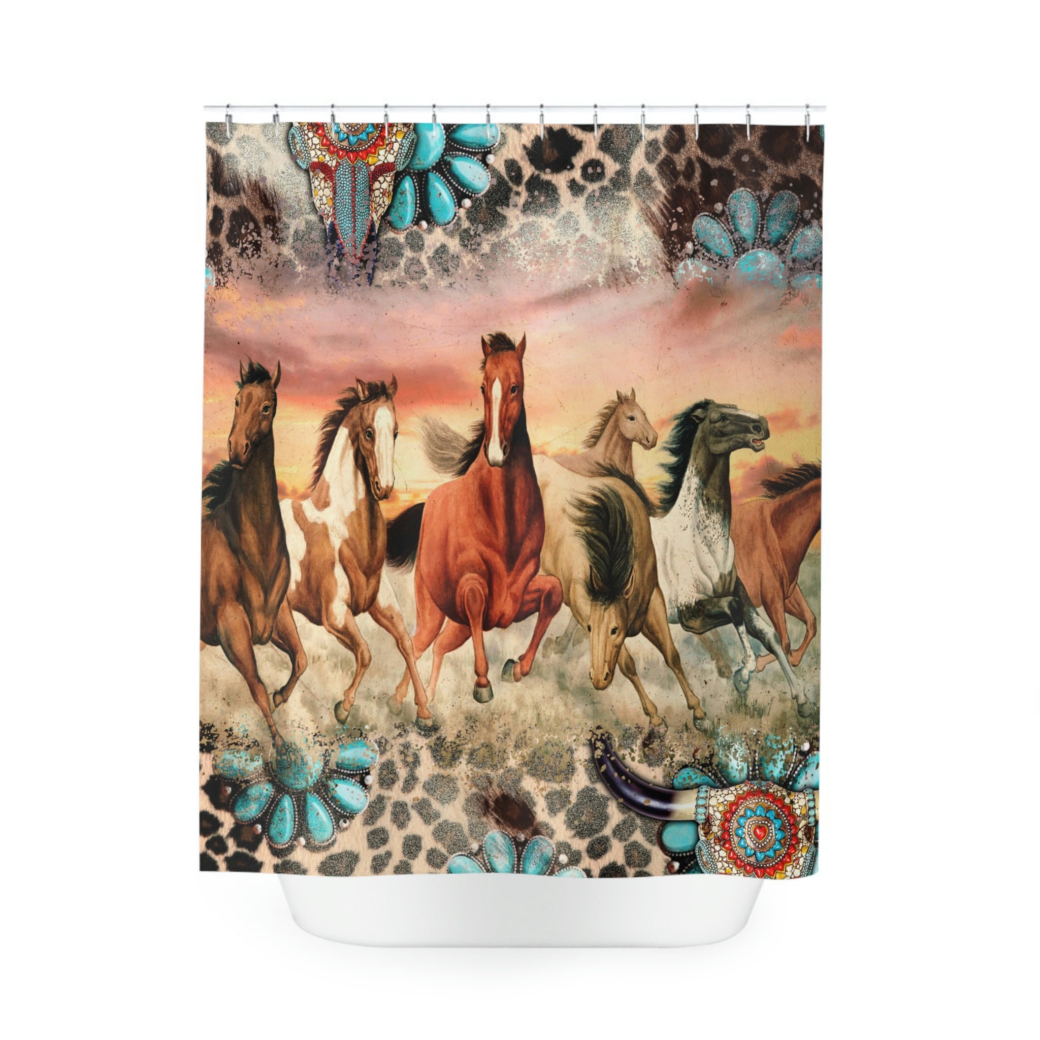 Boho Horse Shower Curtain - Unique Rustic Bathroom Decor with Equine Elements