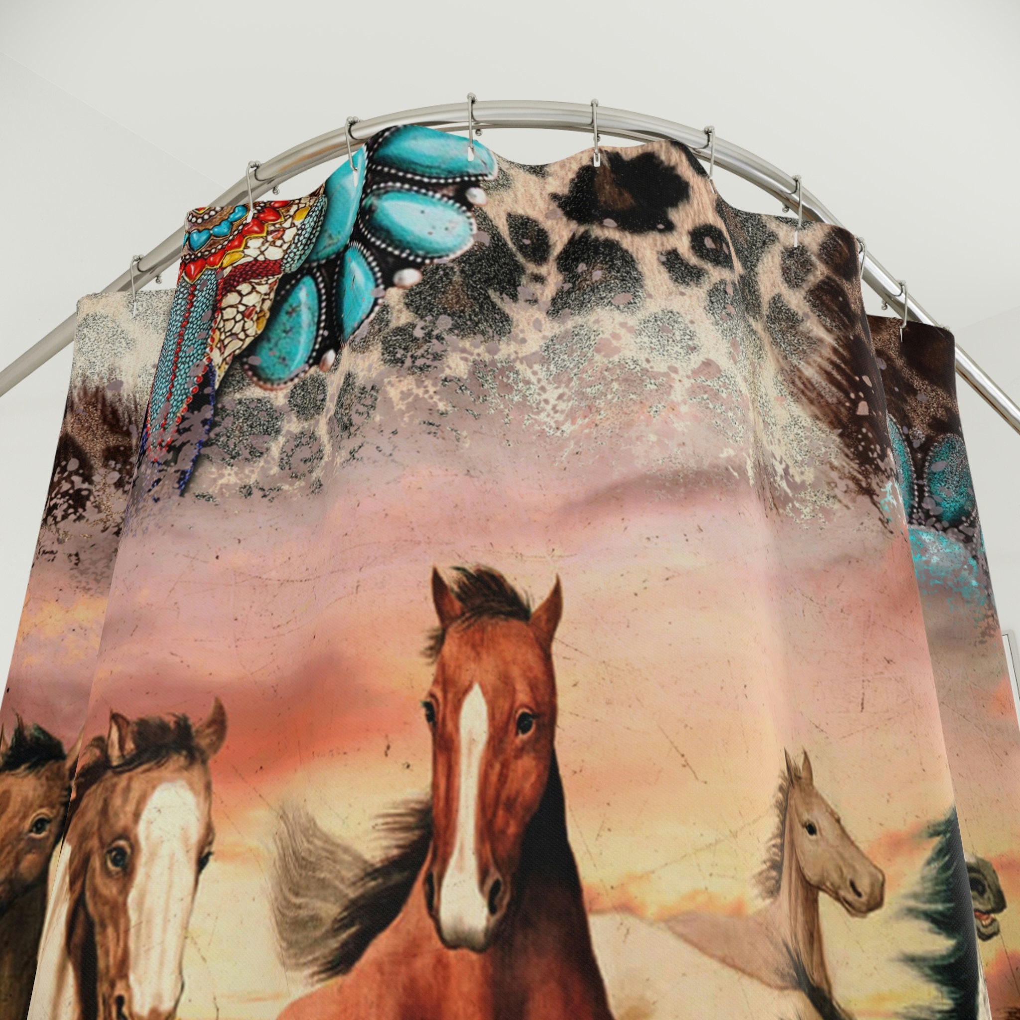 Boho Horse Shower Curtain - Unique Rustic Bathroom Decor with Equine Elements