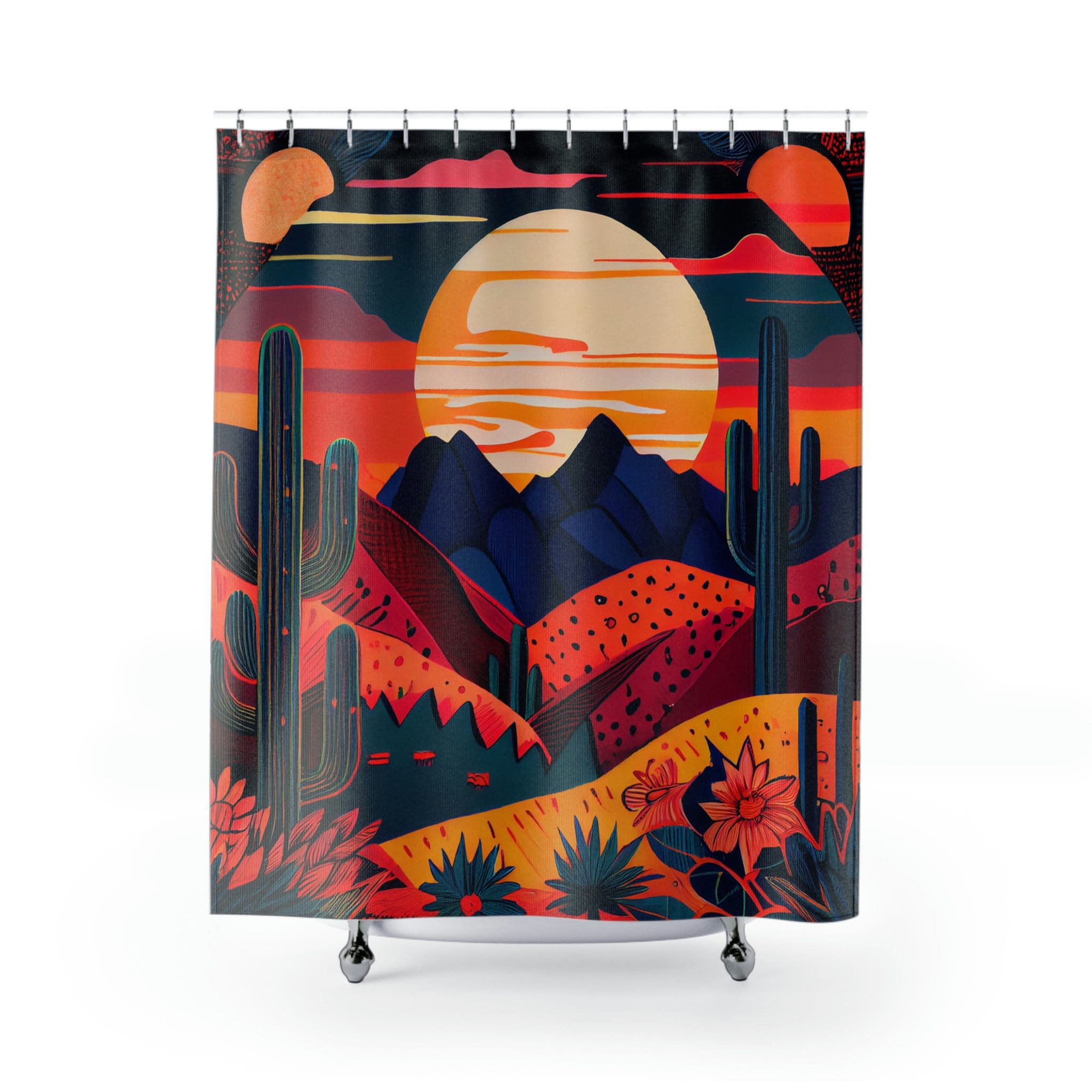 Boho Landscape Shower Curtain With Desert Sunset And Tribal Symbols - A Stylish And Cool Addition To Your Bathroom - Image 2