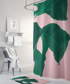 Boho Leaf Print Shower Curtain - Waterproof Fabric Bathroom Decor