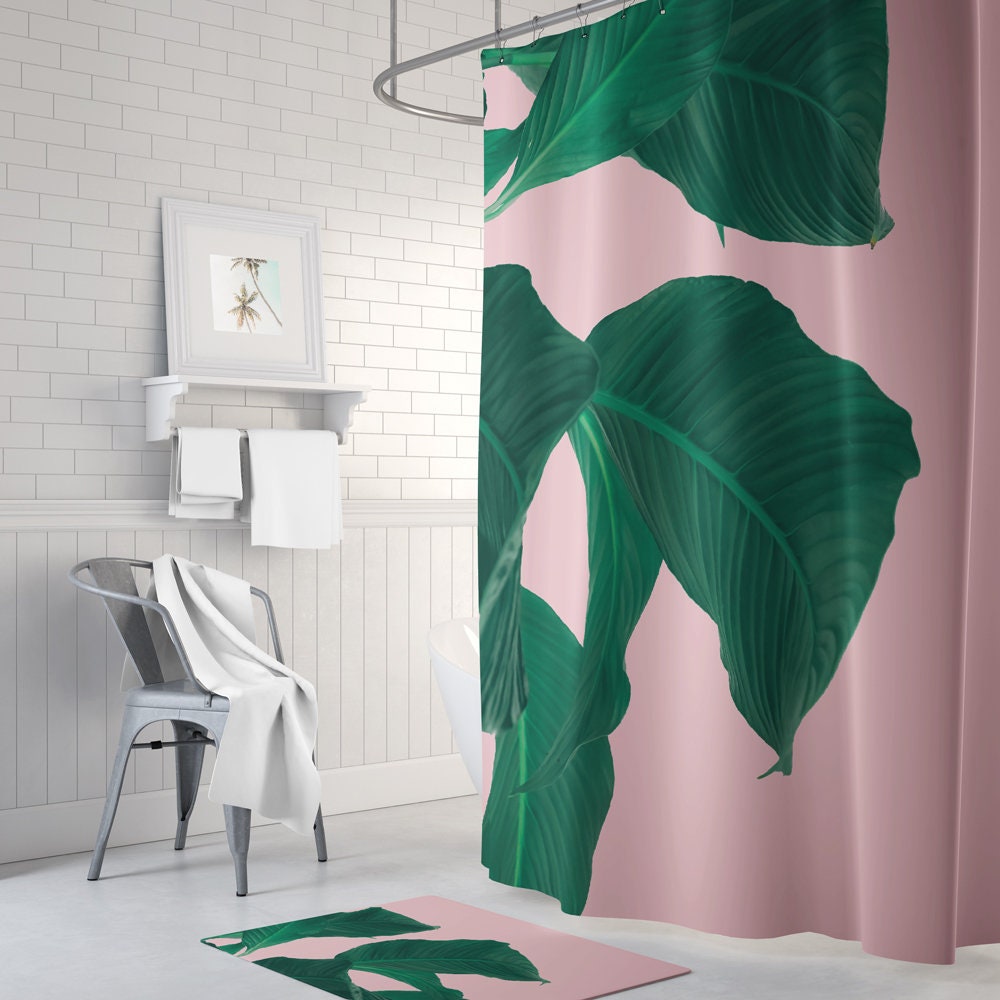 Boho Leaf Print Shower Curtain - Waterproof Fabric Bathroom Decor