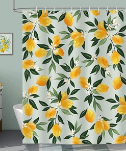 Boho Lemon Shower Curtain, Fresh And Fruity Design, Waterproof Fabric For The Bathroom