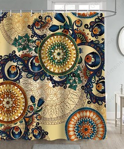 Boho Mandala Flower Shower Curtain With Big Circle Paisley Pattern For Bathroom Curtain