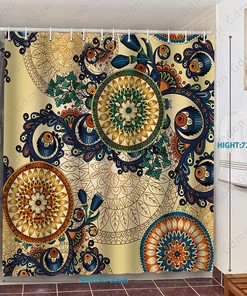 Boho Mandala Flower Shower Curtain With Big Circle Paisley Pattern For Bathroom Curtain