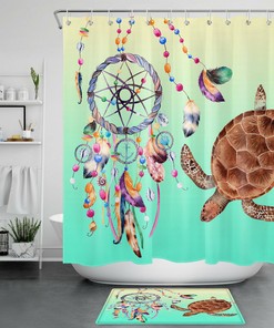 Boho Marine Life Sea Turtle Colorful Dreamcatcher Shower Curtain Bath Decor