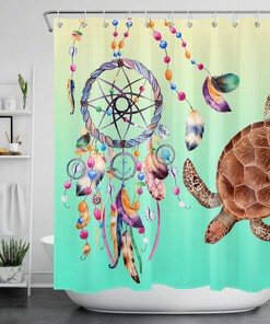 Boho Marine Life Sea Turtle Colorful Dreamcatcher Shower Curtain Bath Decor