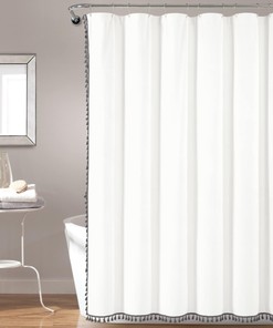 Boho Melora Tassel Yarn Shower Curtain- Gray with Soft Tassels and Boho Vibes for your Bathroom Decor 