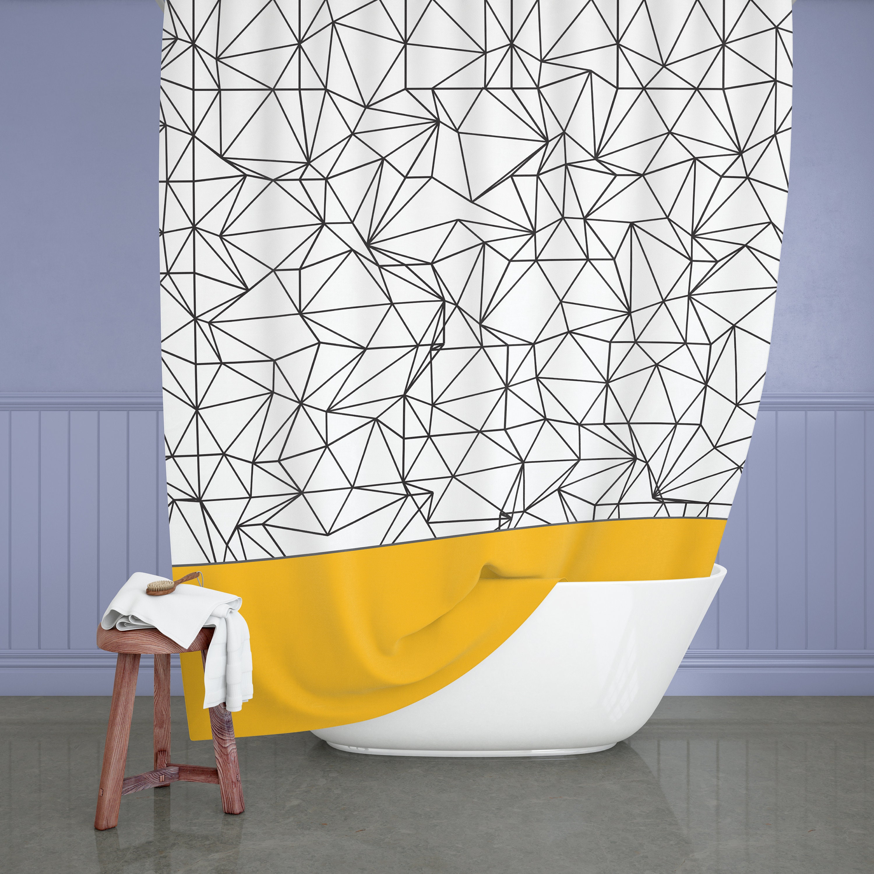 Boho Mid Century Modern Lines Shower Curtain In Black And White, Perfect For Any Chic And Contemporary Bathroom