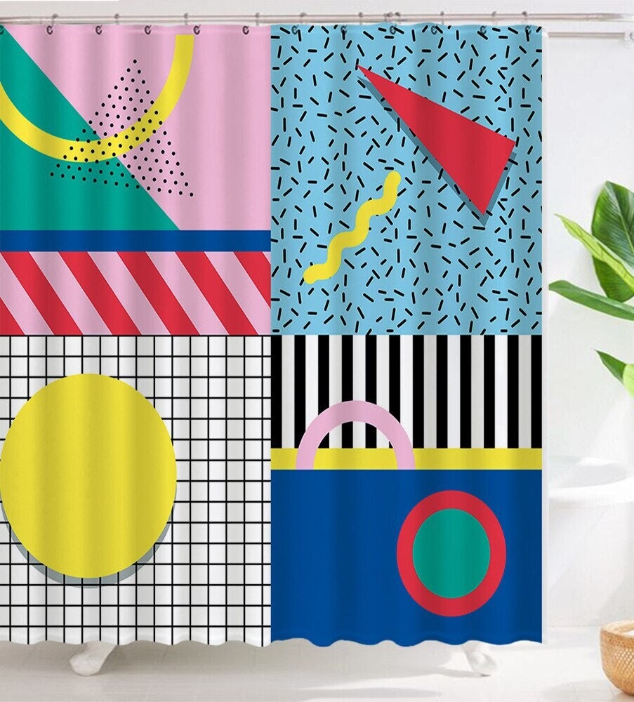 Boho Mid-Century Abstract Plant Pattern Shower Curtain to add some trendy decor to your bathroom
