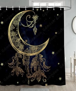 Boho Moon Shower Curtain Set With Mandala Celestial Star Galaxy Starry Sky Tarot Dreamcatcher For Bathroom Decor